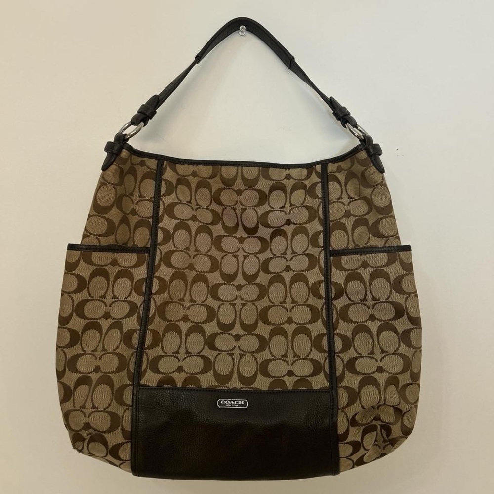 Vintage COACH Signature Monogram Park Hobo Shoulder Bag Brown Leather AUTHENTIC